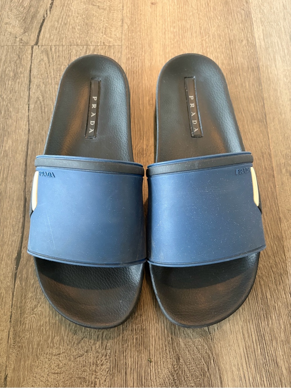 Prada Men’s Navy and Black Slide Sandals